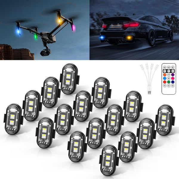 16Pcs Wireless LED Strobe Lights Remote 8 Colors USB Charging for Car Motorcycle