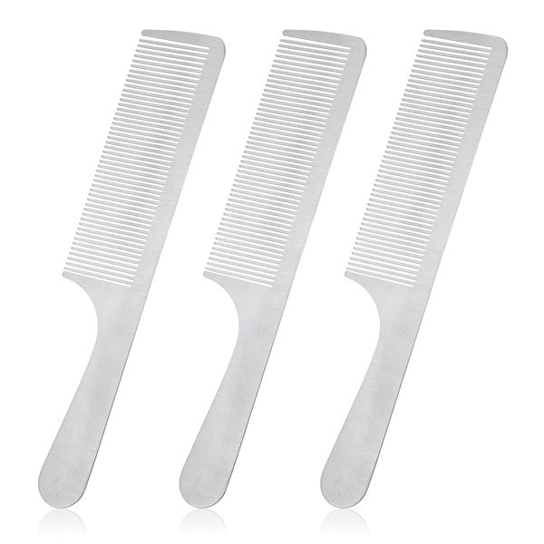 3 Pieces Metal Hair Comb Silver Stainless Steel Comb Set Fine Tooth Comb Anti Static Barber Comb Professional Metal Hair Cutting Comb Hair Styling Hairdressing Comb with Handle for Women and Men