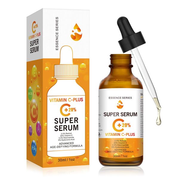 20% Vitamin C Serum mit Hyaluronsäure für Gesicht & Dekollete, Vitamin C Anti-Aging Gegen dunkle Flecken und müde Haut (30ML)