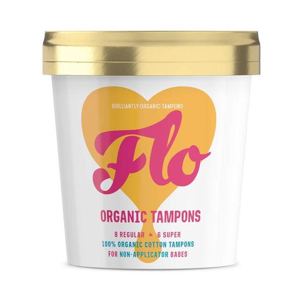 FLO 16x Organic Non Applicator Tampons Hypoallergenic Regular & Super Combo Pack