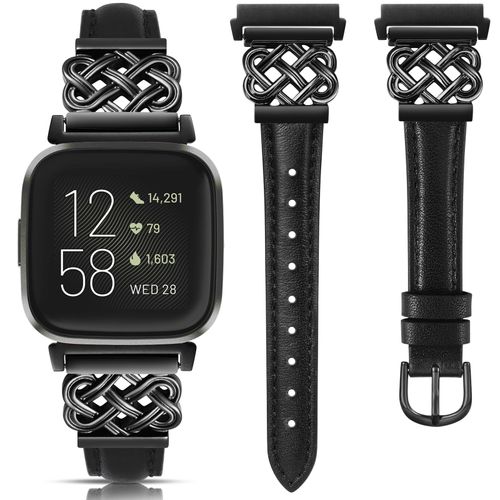 TOYOUTHS Celtic Knot Leather Band Compatible with Fitbit Versa 2/Versa/Versa Lite/SE Band Women, Slim Dressy Thin Designer Premium Leather Strap with Interlock Buckle for Fitbit Versa 2 Smartwatch