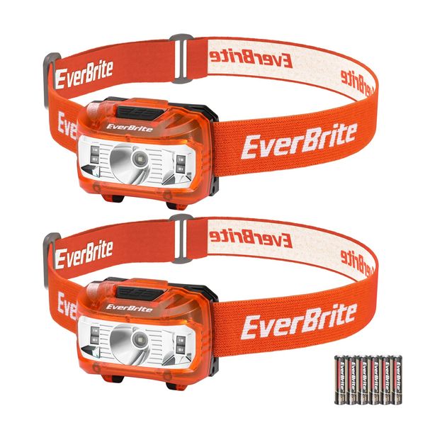 EverBrite LED Head Torch Battery Powered, Halloween Lightweight Headlamp with 5 Lighting Modes, Headlight for Kids and Adults Camping, Running, Cycling, Fishing, Hiking, Reading(2 Pack, Orange)