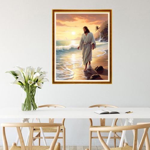 Stamped Cross Stitch Kits for Beginners Full Range of Cross Stitching 11 CT Printed Cross Stitch Kit for Kids Adults Cross-Stitch Patterns Needlepoint Kits-Jesus strolls by the seaside 16x20 inch