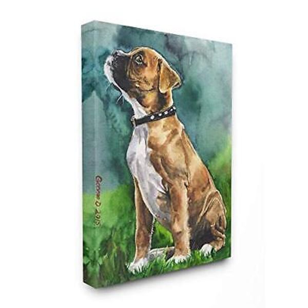 Boxer Puppy Dog Pet Animal Watercolor Painting Canvas Wall Art, 30 x 40, Mult...