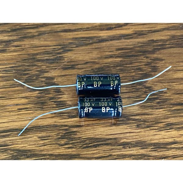2pc Electrolytic Capacitor Axial BIPOLAR 2000hr 105℃ 33uF 100V 13x26mm Supertech