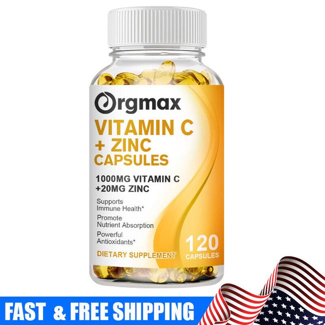 120 Capsules Vitamin C & Zinc Capsules 1000mg Complex Supplement Vegetarian