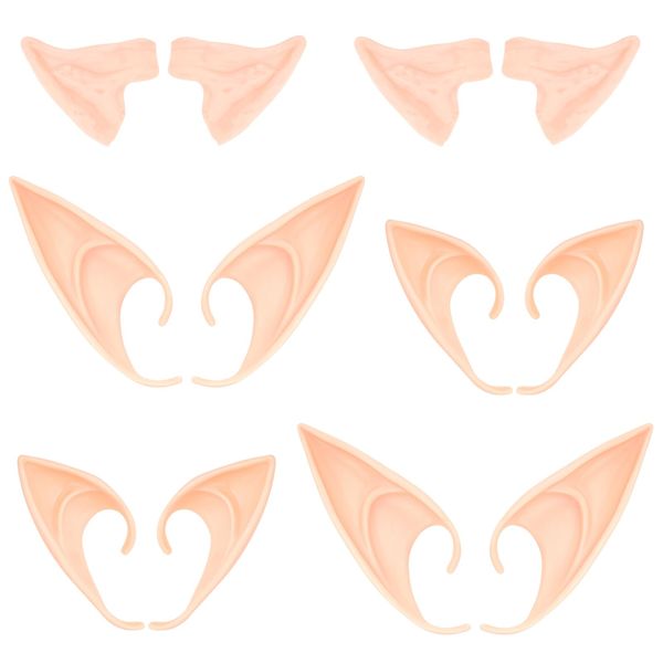 HFATMOS Fairy Pixie Elf Ears, Soft Pointed Latex Elf Ears, Anime Party Dress Up Costume Accessories for Halloween Christmas Party Cosplay Masquerade Accessories (6 Pairs)