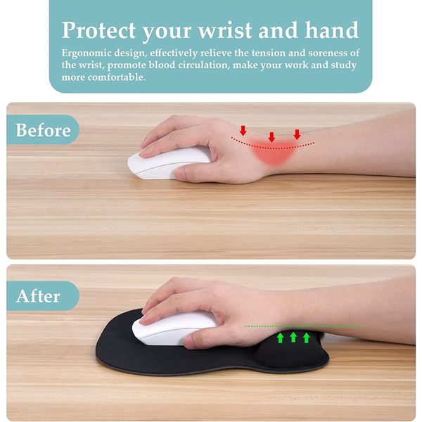 EooCoo Mouse Pad with Memory Foam Wrist Support, 4mm Mouse Mat Mousepad with Non-Slip Rubber Base, Black