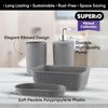 Superio Decorative Ribbed Bathroom Accessory Set, Plastic - Grey (4 Pack)