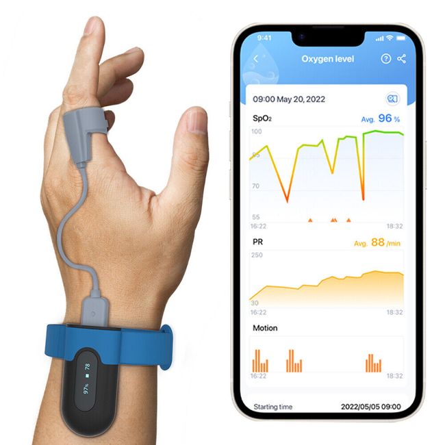 SleepU Wrist Pulse Oximeter Wearable Oxygen Monitor with Finger O2 Sensor App PC