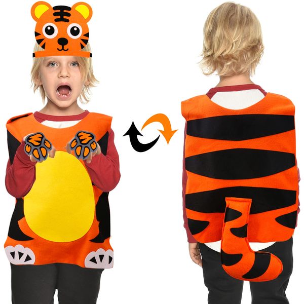 iROLEWIN Tiger-Costume for Toddler Kids-Dress-up Clothes with Tail Headband Paws as Boys Girls Play Toys Party Favors Gifts