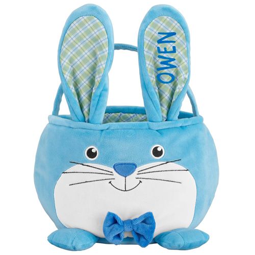 Let's Make Memories Personalized Easter Basket for Kids - Plush Furry Critter - For Boys and Girls - Custom Name - Fillable - With Optional Easter Basket Stuffers - Blue Bunny