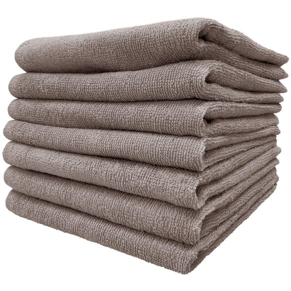 8 Year Towels, Face Towels, 13.4 x 33.5 inches (34 x 85 cm), 100% Cotton, Thin, Quick Drying, Highly Absorbent, Durable, No Bulk, Gray, Set of 7