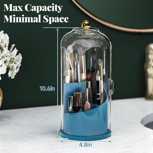 Delamu Toothbrush Holders with 360° Smooth Rotating Base, 3 Slots Bathroom Organizer Countertop with Sliding Lid, Brush Toothpaste Holder Makeup Brush Organizer for Vanity, Green