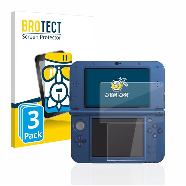 BROTECT Schutzglas für Nintendo New 3DS XL (3 Stück) Schutzfolie Panzer Folie Glas [Extrem Kratzfest 9H, Anti-Fingerprint, Ultra-Transparent]
