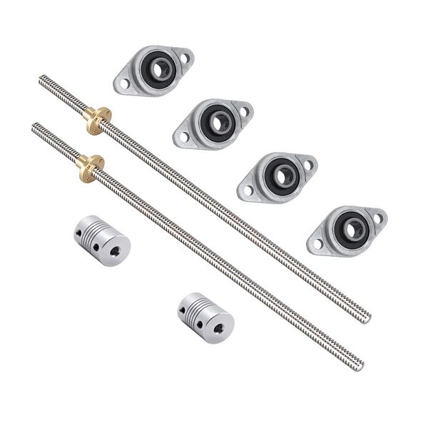 iYueMps 2 Sets 200mm 8mm T8 Lead Screw Set,Stainless Steel Threaded Lead Screw Rod Nut Coupling Horizontal Bearing Mount Set for 3D Printer