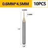 WEXWE Tools 10Pcs 0.6mm TiN Coating Solid Carbide End Mill Engraving Milling Cutter CNC Router Bits for PCB Machine, 1/8" Shank 1BOX