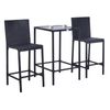 3PC Rattan Bar Dining Chair Glass Table Set Bistro Barstool Furniture