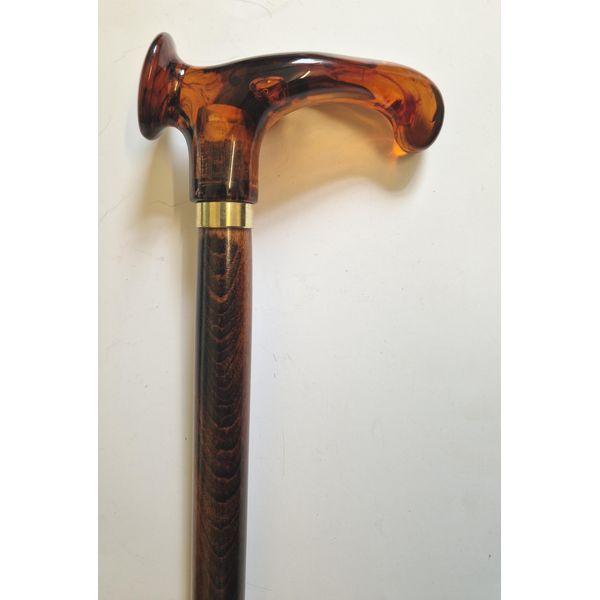 Brown Beech Wood Walking Stick Cane with an Imitation Amber Ergonomic Anatomical Handle for Left or Right Hand (Left Hand)