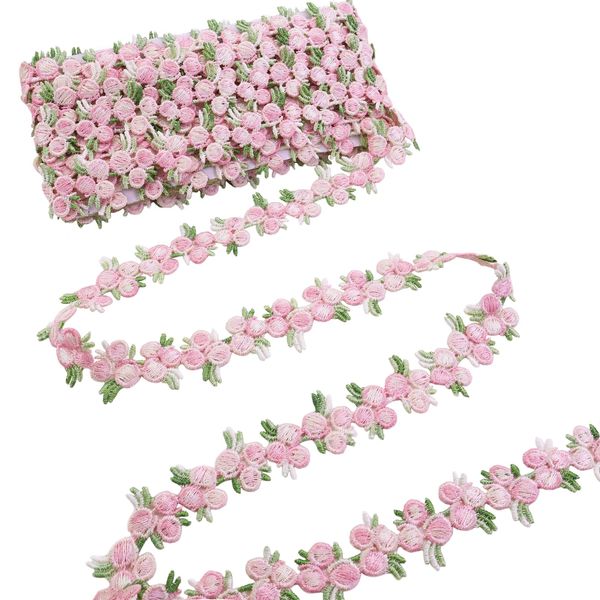 IDONGCAI Flower Embroidered Lace Trim 4.8 Yards Rose Applique Ribbon Lace Trim for Sewing Crafts