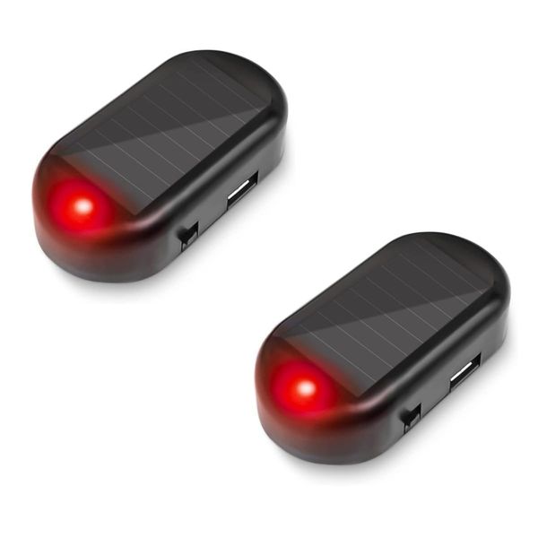 Car Alarm Light Car Solar Power Simulated Dummy Alarm Warning Anti-Theft LED Flashing Security Light with New USB Port, Red x2