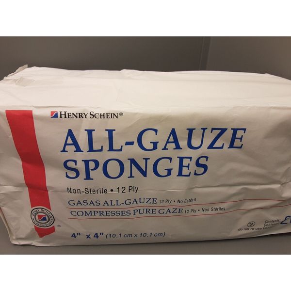 (200) Henry Schein All-Gauze Sponges  4 x 4 12 ply  100-1444