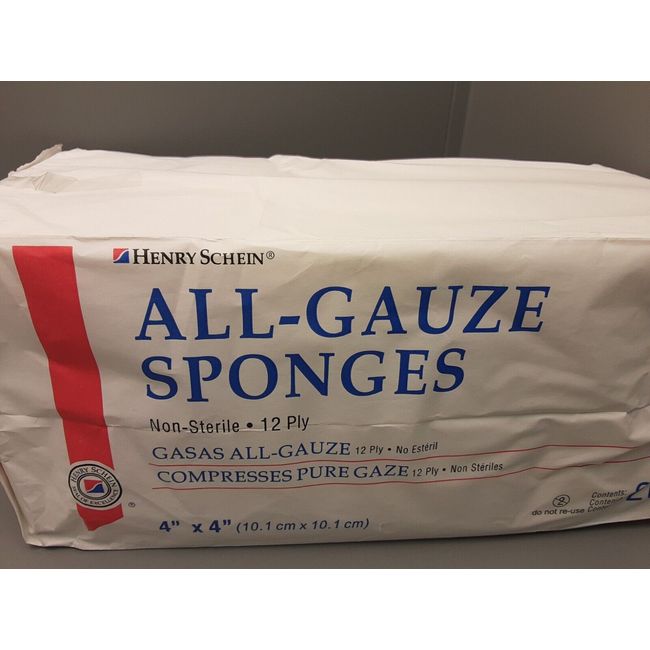 (200) Henry Schein All-Gauze Sponges  4 x 4 12 ply  100-1444