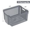 12 Pack Large Plastic Stackable Storage Baskets Organizer Bin for Pantry, Grey