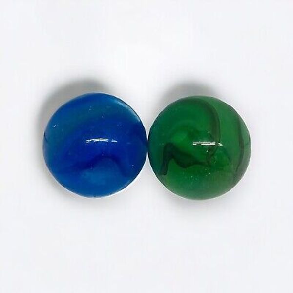 Lot Of 2 Glass Marbles Large Blue & Green Swirls Collectible Toys