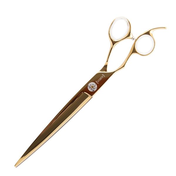 DezynaDog Aureus Gold Straight Left Handed Dog Grooming Scissors - Premium Left-Handed Straight Hair Scissors - Achieve Precision Cutting - for Exceptional Grooming - Striking Gold Finish, 8 Inch