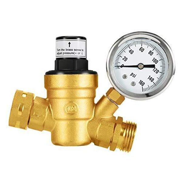 RV Water Pressure Regulator Valve Brass Lead-Free Adjustable Water Pressure