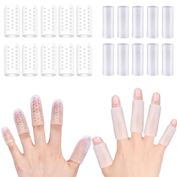 20pcs Gel Finger Cots Silicone Finger Protectors, Breathable Finger Sleeves Cover for Arthritis Thumb Protector, Finger Bandage Nail Biting Prevention Finger Cracking