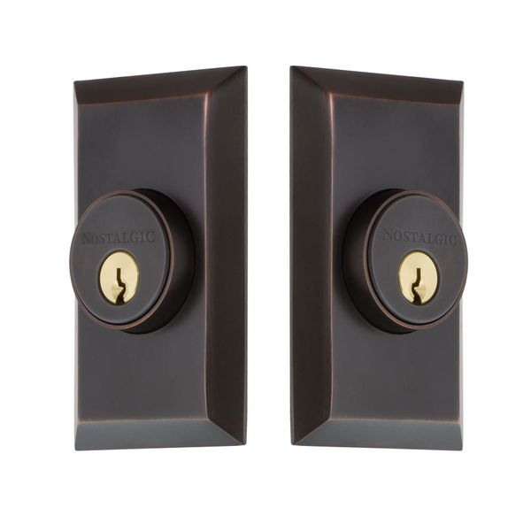 Nostalgic Warehouse 703967 Studio Plate Double Cylinder Deadbolt in Timeless Bronze,