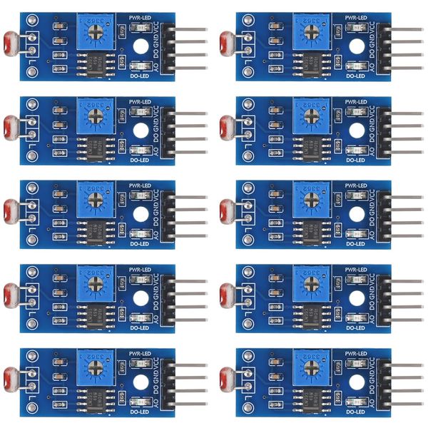 10pcs 5MM LDR Photosensitive Sensor Module Light Dependent Resistor Sensor Module Digital Light Detection LM393 3 pins for Arduino