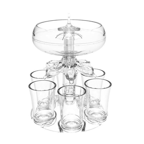 Party Drink Dispenser with 6 Shot Glasses Set,Shot Glass Dispenser with Holder,Acrylic Touchless Liquor Dispenser for Beverage Cider Cocktail,Party Supplies,Home Bar Accessories (No Light)