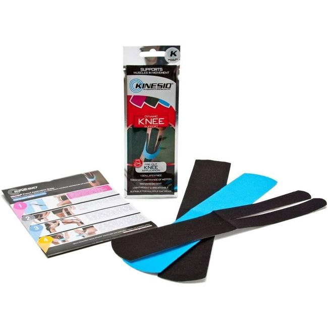 Kinesio Precut Kinesiology Tape: Knee Pre-Cut Strips 3 Strip Package Blue/Black