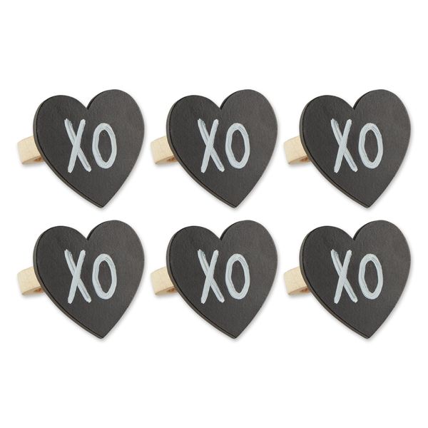 DII Decorative Unique Novelty Napkin Ring Set, Heart Chalkboard, 6 Count
