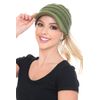 C.C BeanieTail Warm Knit Messy High Bun Ponytail Visor Beanie Cap, Olive