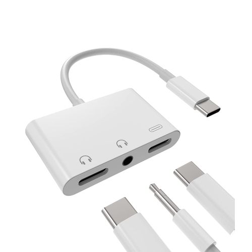 Type C Earphone Jack Converter, 0.14 inch (3.5 mm) Headphone DAC Adapter, Simultaneous Rapid Charger Connection, Bifurcal Adapter (3 in 1), USB C AUX Audio Microphone, Cable, Type-c Jacq Accessories,