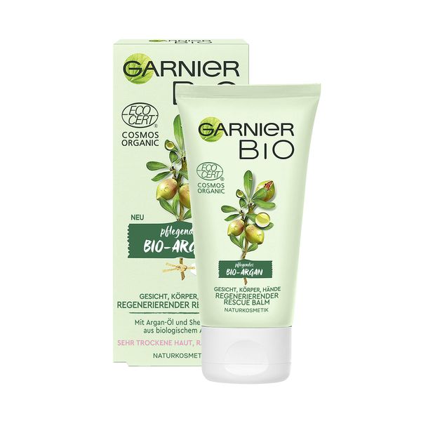 Garnier Rescue Balm, Regenerating with Argan, Natural Cosmetics, Care for Face, Body and Hand with Argan Oil and Shea Butter, Garnier Organic, 50 ml