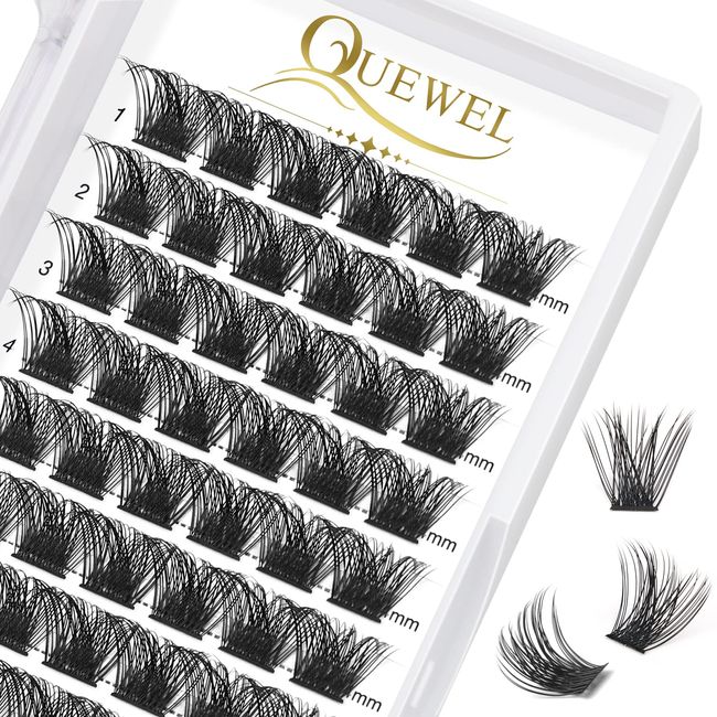 QUEWEL Cluster Lashes 72 Pcs Wide Stem Individual Lashes C/D Curl 8-16mm Length DIY Eyelash Extension False Eyelashes Natural&Mega Styles Soft for Personal Makeup Use at Home (Mega-D-14)