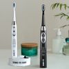 Sonic-FX Duo Dual Handle Rechargeable Electric Toothbrush Set for Adults and Kids - 3 Modes, Smart Auto-Timer - with Charging Dock Brush Holder and 14 Brush Heads - Black and White