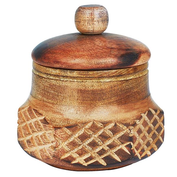 Decorative Rustic Wooden Sugar Bowl With Lid Wide Mouth Candy Treat Jar Spice Jar Holder Condiment Nuts Serving Bowl Pot Salt Spice Herb Loose Leaf Tea Storage Container Novelty Home & Kitchen Utensil