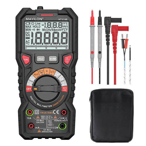 ANRIS Tester, Digital 20000 Count, Multimeter, HT118E, Automatic Range, AC/DC Current, AC/DC Voltage, Temperature, True RMS, Capacitance, Diode, Frequency, Resistance, Conduction, NCV, Unconnected