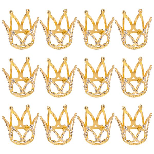 Framendino, 12 Pack Gold Mini Crown Small Rhinestone Crystal Tiara Crown Headpiece Princess Bridal Accessories for Party Wedding Birthday Decorations