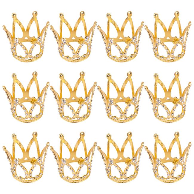 Framendino, 12 Pack Gold Mini Crown Small Rhinestone Crystal Tiara Crown Headpiece Princess Bridal Accessories for Party Wedding Birthday Decorations