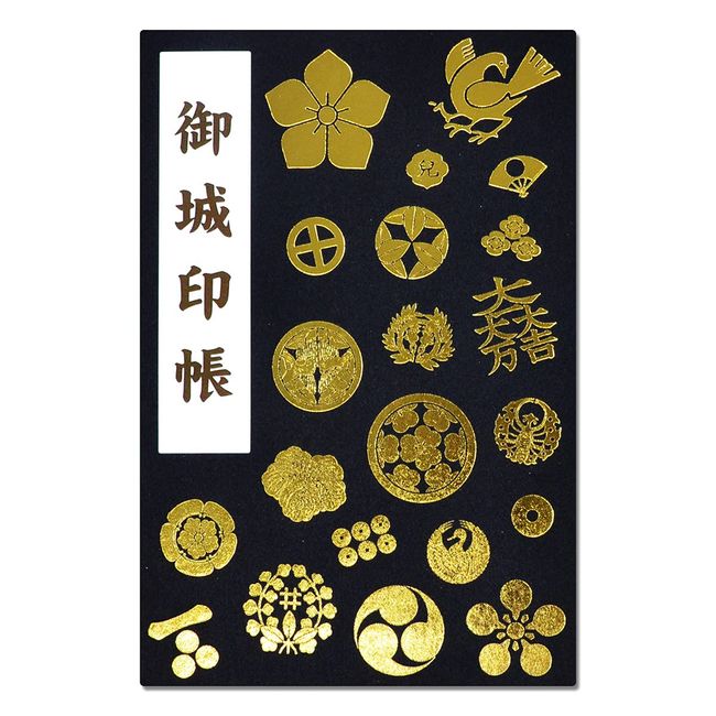 Nichibo Mikijo Seal Book, Goshuin Book, Pocket Type, Compatible with Goshuin, Family Crest Pattern, Gold Foil Stamping (Black)