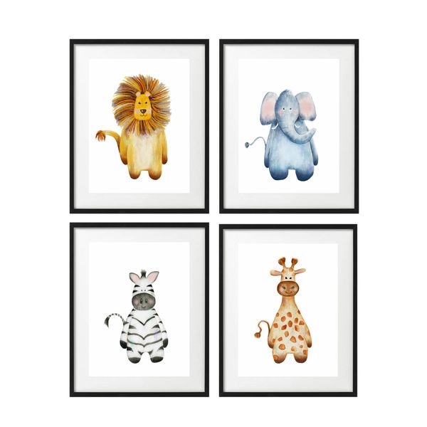 Safari Art Personalized Safari Animal Wall Art- Cute Lion/Zebra/Elephant Nursery Room Décor- Jungle Animals Art Print-Set of 4 Unframed Wall Picture for Kids Bedroom (8 x 6 Inches)