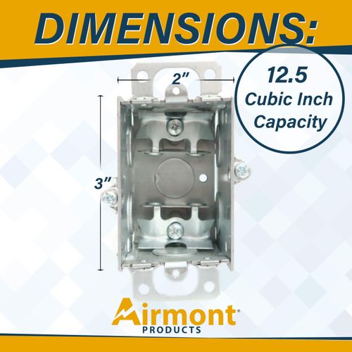 2-1/2'' Deep Switch Box, 1-Gang Metal Electrical Box, Length 2.5'', Width 4.22'', Height 2.63'', Seven 1/2'' Knockouts, with 4 MC Cable Clamps, Capacity 12.5 Cubic Inches (Pack of 2)