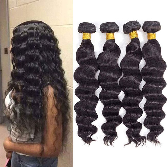 12A Brazilian Remy Virgin Loose Wave Hair 4 Bundles 18" 20" 22" 24" 400g Virgin Brazilian Remy Loose Wave Human Hair Bundles 100% Unprocessed Virgin Remy Hair Bundles Natural Color